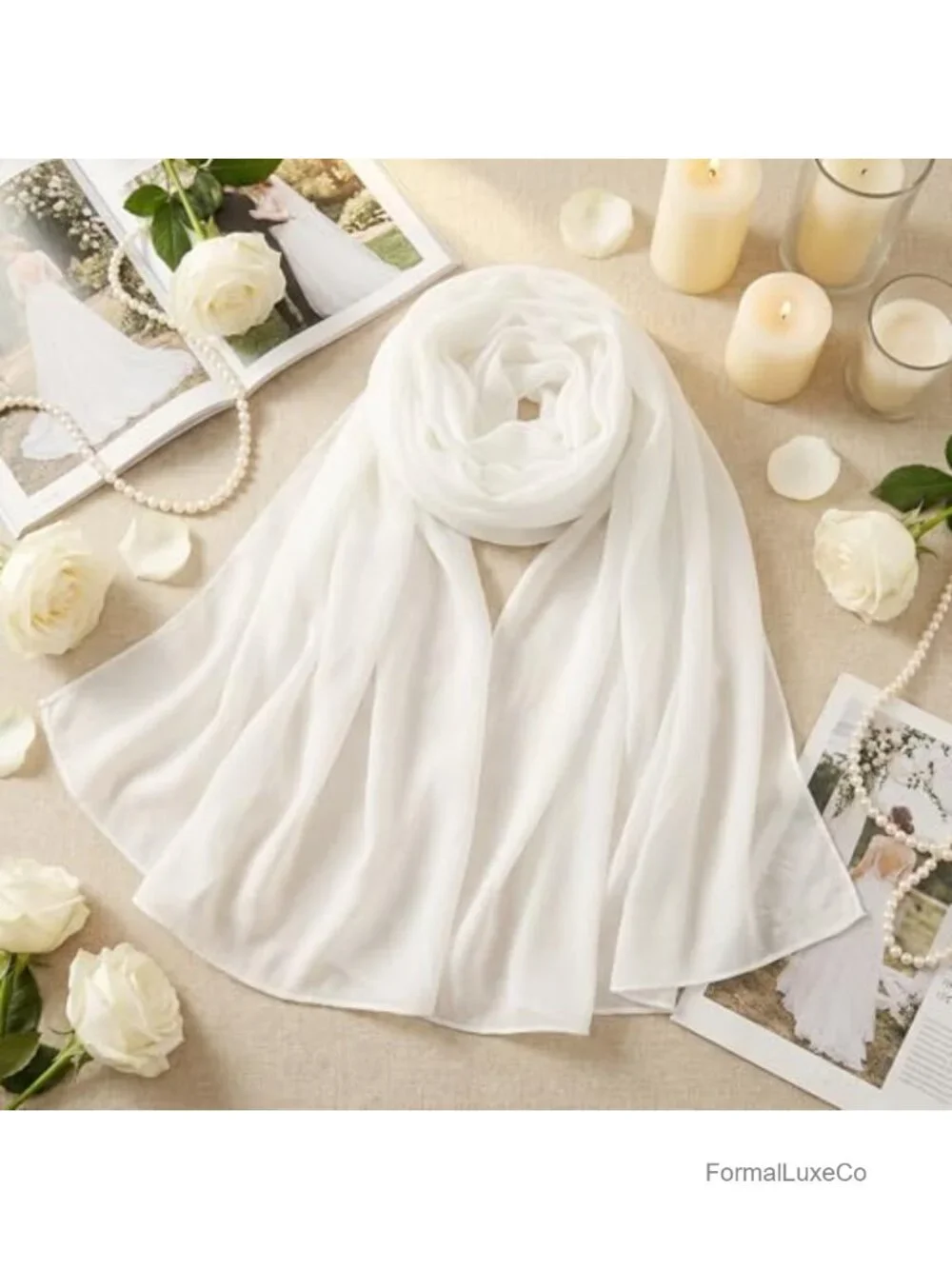 Chiffon Bridal Long Scarf Wrap for Wedding Ceremony Evening Shawl